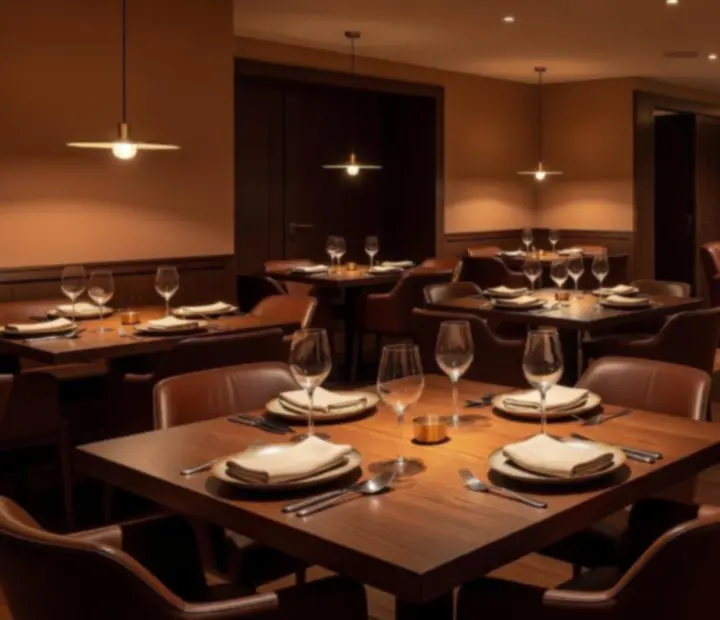 Interiér restaurace Komorní Stůl spojující českou jídelnu a večerní poker lounge