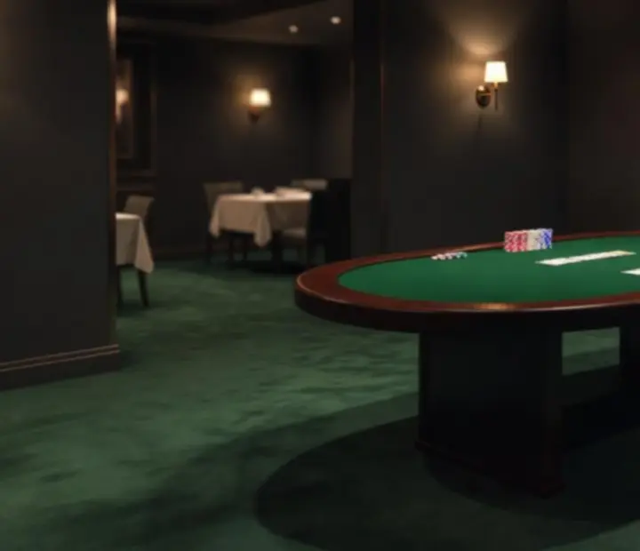 Večerní poker lounge s pokerovým stolem v restauraci Komorní Stůl